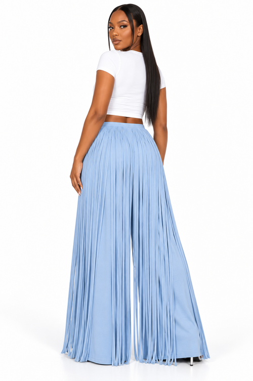 Blue Sway Fringe Pants back view