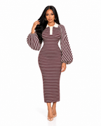Burgundy Stripe Midi Dress front view