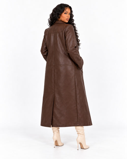 Chocolate Luxe Maxi Coat back view