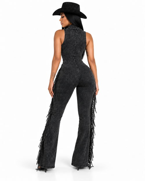 Midnight Rodeo Fringe Jumpsuit back view
