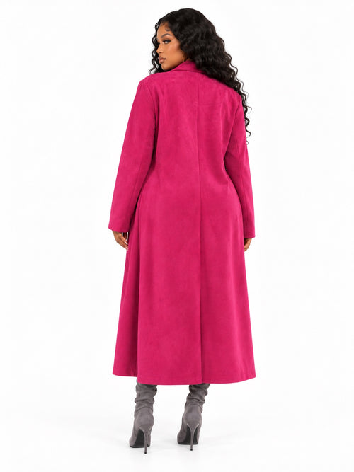 Pretty in Power hot pink longline coat back view
