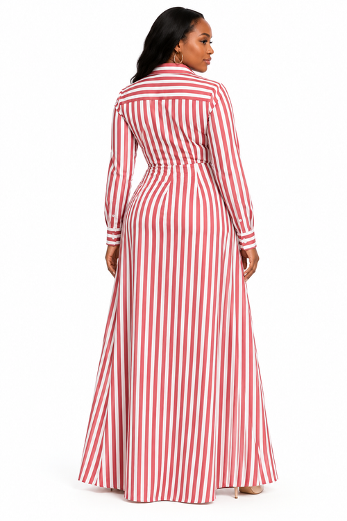 Striped Me Down Dress Red back view