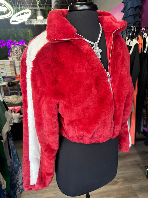 Red Racer Faux Fur Jacket