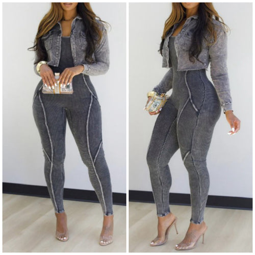 Ash Green/Grey Jumpsuit Set