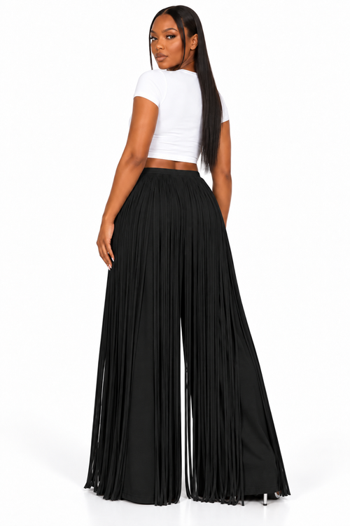 Black Sway Fringe Pants back view