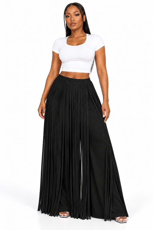Black Sway Fringe Pants front view