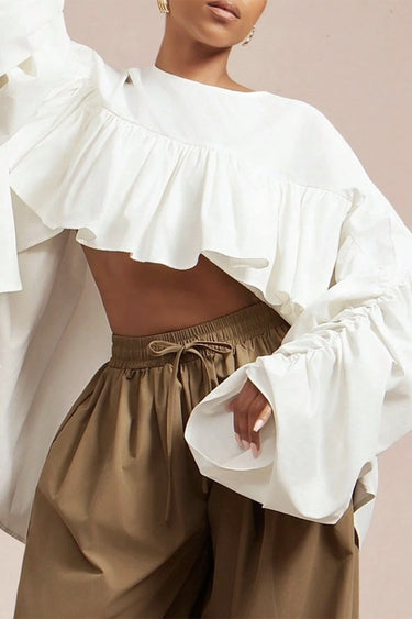 Cloud Nine white ruffle top front view