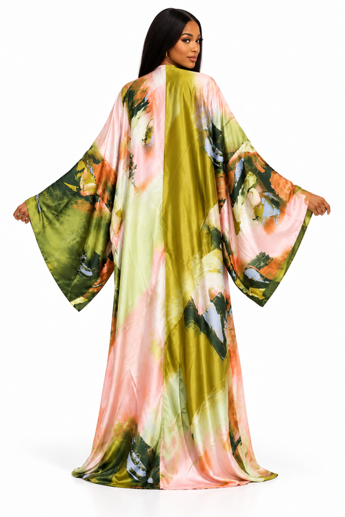 Garden Muse Satin Kimono back view