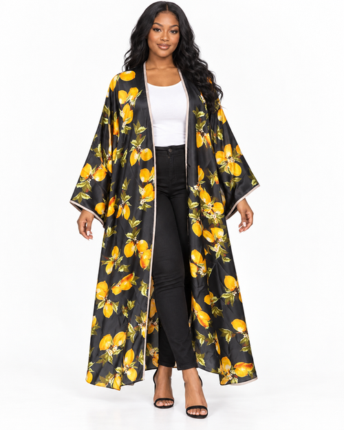 Lemon Grove Satin Kimono front view