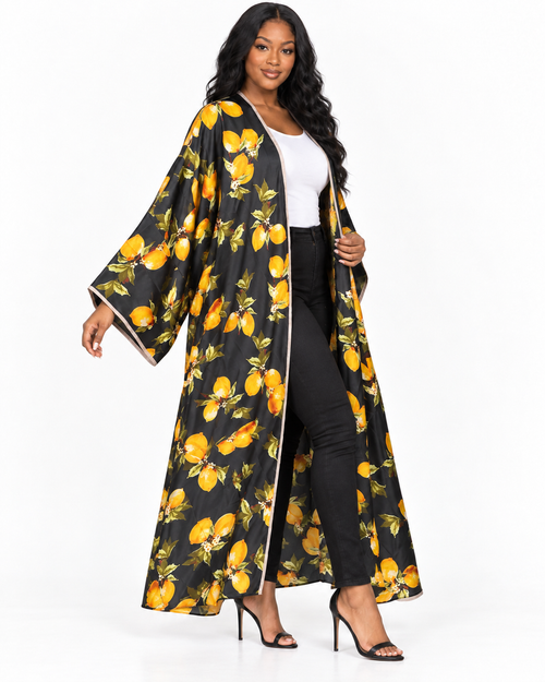 Lemon Grove Satin Kimono three-quarter view