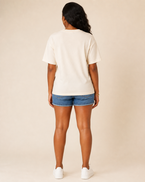 Black woman modeling Limon Cello Tee back view