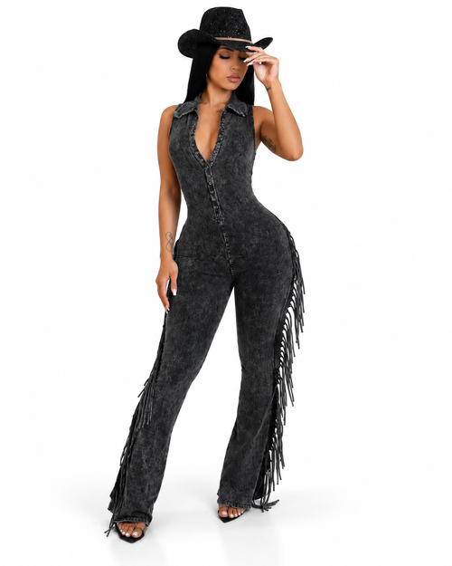Midnight Rodeo Fringe Jumpsuit front view