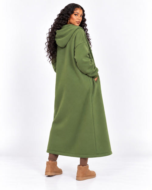 Olive Cozy Maxi Hoodie back view