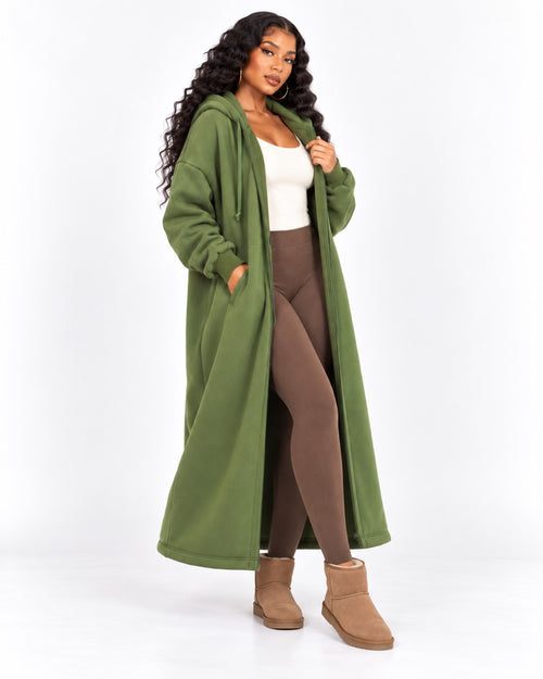 Olive Cozy Maxi Hoodie front view