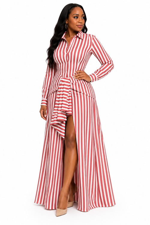 Striped Me Down Dress Red three-quarter view