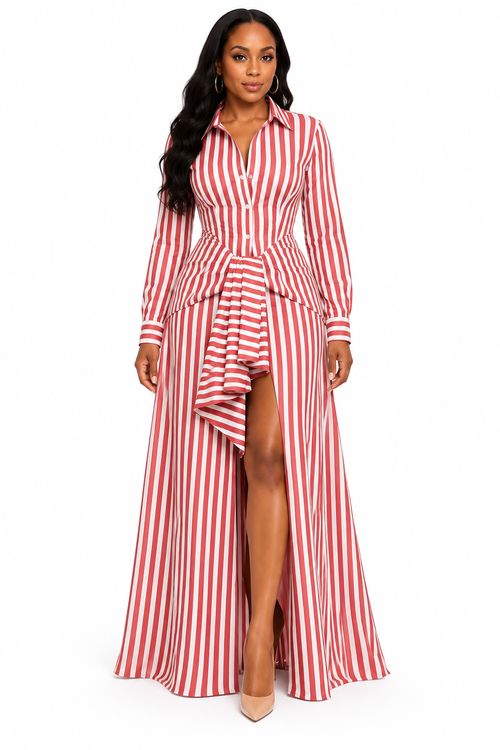 Striped Me Down Dress Red front view