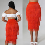 Tangerine Fringe Skirt